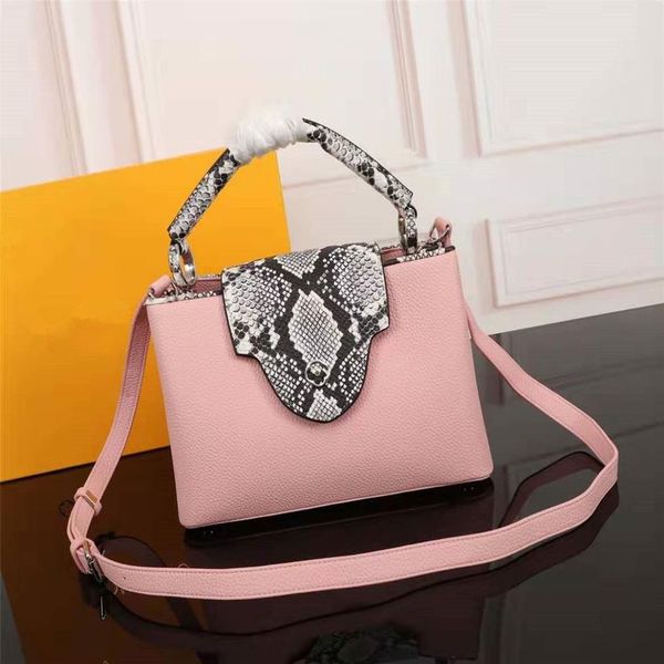 Bolso de mano clásico a la moda para mujer, Capucines BB de cuero con diseño de piel de pitón, bolso de hombro para mujer, bolsos cruzados informales 95506 N9293S