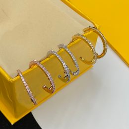 Moda clásica Simplicidad Pendientes de aro Mujer Oro / Plata / Color rosa Hardware Grabado Inicial F Pendiente de diamante completo Pendientes de botón Joyas de diseñador Regalos FER15 --07