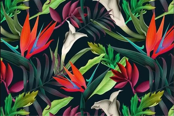 Papier peint de mode classique nordique fleurs de plante tropicale moderne