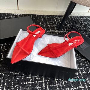 Klassieke mode dames platte sandalen schoenen luxe spiegel kwaliteit echt leer slingback kledingschoenen voor bruiloft pomp avondschoenen met doos