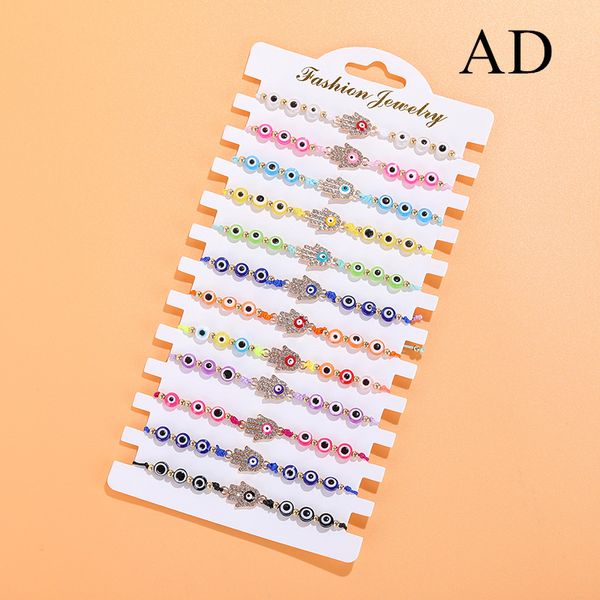 Pulsera clásica con dije de mano de Fátima, pulseras coloridas con hebras de cuentas de mal de ojo para venta al por mayor, 12 unidades por juego