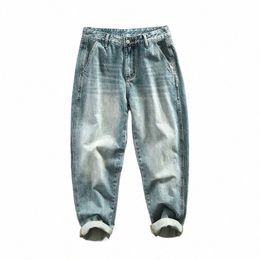 Classic Fi Mens Blue Denim Pant High Street Causal Vintage Wed Baggy Jeans Cott Mediados de cintura Jeans rectos Pantalón juvenil b3xY #