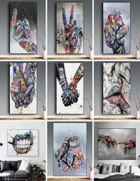 Pintura de figura clásica Graffiti Graffiti Amante de arte besando carteles de pintura y estampados de artes de pared de mano abstractas para L1946250