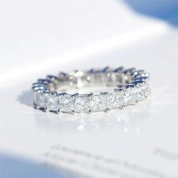 Klassieke fijne sieraden 925 sterling zilver volledige prinses geslepen witte topaas CZ diamanten edelstenen eeuwigheid vierkante partij dames trouwring ring6