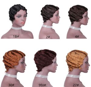 Perruque courte ondulée classique coupe lutin 100 cheveux humains Remy brésilien ondulé sans colle Bob perruques pour femme noire pas cher fabriqué à la Machine S3436634