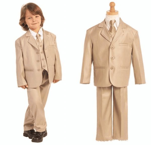 Coupe classique Champagne trois boutons garçons costumes ajustés revers cranté garçon vêtements de cérémonie occasion enfants smokings trois pièces (veste + pantalon + gilet)