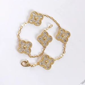 Klassieke vijf bloem klaver armband luxe natuurlijk fritillariaturquoise diamant armband voor vrouwen modemerk bedelarmband ontwerper sieraden zirkon