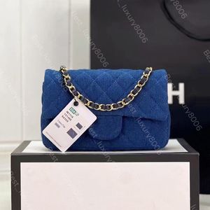 10A Bolso de diseñador de lujo Bolso inclinado de moda Mini 20 CM Monedero azul de mezclilla Bolso acolchado Bolso de hombro con cadena