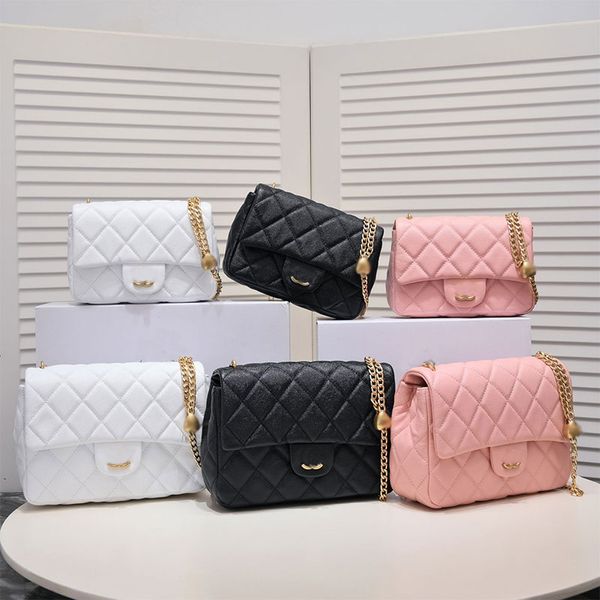 Cartera de hombro con tapa clásica para mujer Diseñador de cadena Bolsa cruzada 23p Moda Mini Negro Rosa Blanco Bolso Gold Love Ball Pequeños bolsos cuadrados Monedero de cuero