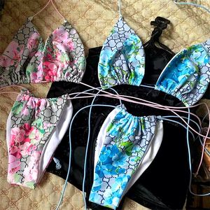 Klassieke bloemen gedrukt bikini set full letter designer badpak vrouwen bloemen badpak zomer elastische zachte strandkleding