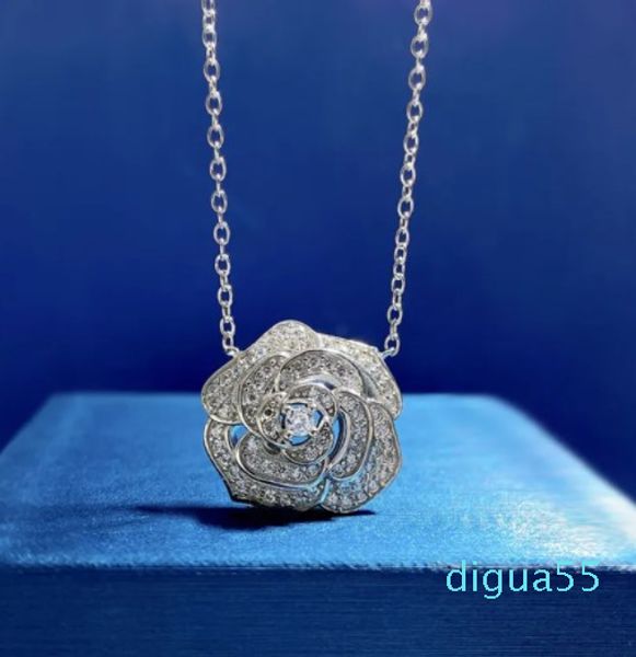 Classique Fleur Moissanite Diamant Pendentif 925 En Argent Sterling De Mariage Pendentifs Collier Pour Femmes Chocker Bijoux