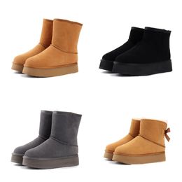 Botas cortas clásicas de piel esponjosa, botas de diseñador para mujer, botas de invierno para mujer, botas largas de felpa cálidas para nieve, plataforma mini, gamuza de piel de oveja, gris castaño, piel completa l5