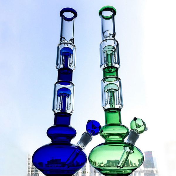 Bongs en verre Narguilés Forme Classique Double Arbre À 4 Bras Perc Tube Droit Base De Bécher Tuyaux D'eau Huile Dab Rigs Avec Piston 4mm D'épaisseur 18mm Joint Femelle Avec Bol En Verre