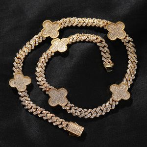 Bracelets de collier de chaîne de trèfle à quatre feuilles classiques 8 mm chaîne cubaine 5a Zircon pour hommes