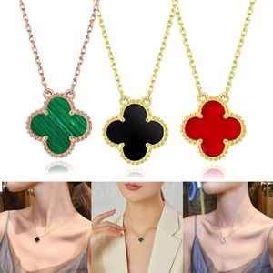 Mode vanclef ketting klassieke merk designer ketting voor vrouw 18K vergulde onyx agaat sieraden Valentijnsdag cadeau klavertje vier ketting