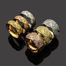 Luxe Merk 10mm Brede CC Ring Mode ruit Designer Diamanten Ring voor Vrouwen Klassieke Paar trouwring 316L Rvs Sieraden