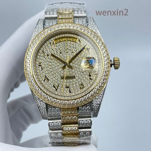 Montre classique de luxe pour hommes, entièrement en diamant, mécanique, automatique, en acier inoxydable, chiffres arabes noirs, visage étoile complet, 41mm