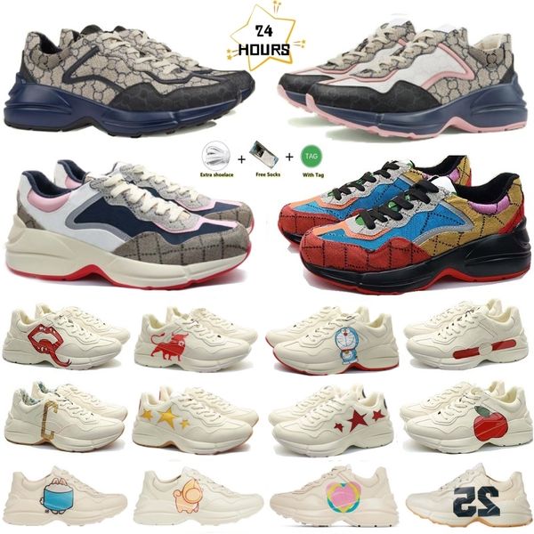 Classic G Family Rhython Collection Logo Zapatos deportivos de cuero Zapatos para papá Estampado con cordones Suela gruesa blanca Zapatos casuales elevados Zapatos con estampado de letras para parejas zapatillas de deporte 35-45