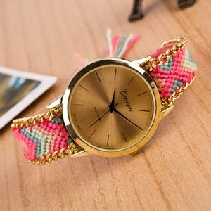 Relojes clásicos Geneva, pulsera de cuerda hecha a mano a la moda, reloj para mujer, regalo tejido a mano, reloj de cuarzo para mujer, regalos de navidad