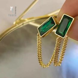 Klassieke geometrische rechthoek groene kristallen roestvrij stalen ketting tassel oorbellen meisje ongebruikelijke accessoires voor de vrouw