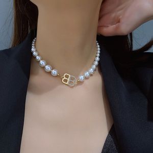 Classic Glass Pearl String dubbele letter bb choker ketting voor vrouwencadeau