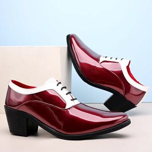 Zapatos de vestir clásicos de cuero con purpurina para hombre, zapatos de lujo con espejo rojo a la moda, zapatos de tacón de altura creciente para hombre, calzado 240102