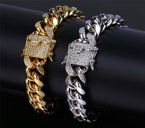 Bracelet d'or classique Designer Cuban Link Chain Mens Bracelet Silver Bracelets Bijoux 12 mm Copper Blanc AAA CUBIC Zirconia Charme 5403414