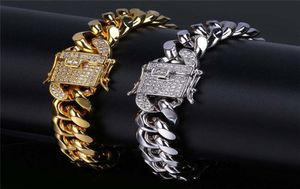 Bracelet d'or classique Designer Cuban Link Chain Mens Bracelet Silver Bracelets Bijoux 12 mm Copper White AAA CUBIC ZIRCONIA CHARM 2764581