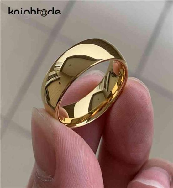 Anillo de boda clásico de Color dorado de carburo de tungsteno para mujeres y hombres, regalo de compromiso, joyería con cúpula pulida, grabado de banda 2107015743834