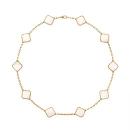 Diseñador de collar de oro clásico para mujeres 10 flores de cuatro hojas colgantes de plata colgantes agadas madre de perla joyería fina joya fina regalo dio