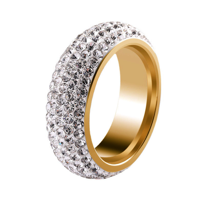 Klassischer Gold-Silber-Diamantring, 8 mm, Edelstahl, 5 Reihen, Strass-Ringe, Zubehör, Schmuck für Männer und Frauen, Geschenke