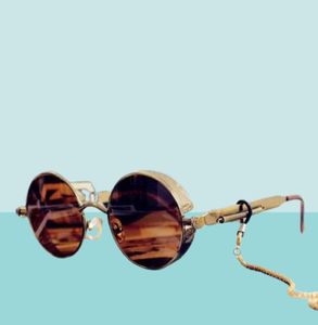 Klassieke gotische steampunk zonnebril luxe merkontwerper Hoge kwaliteit mannen en vrouwen retro ronde metalen frame zonnebrillen UV400502020335