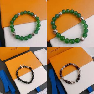 Klassieke groene agaat chakra's kralen armband dames ontwerper armbanden verzilverde letter snijwerkpaar bruiloft sieraden