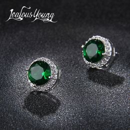 Klassieke groene kubieke zirkonia Stud -oorbellen rond kristalmeisje oorstoppen voor vrouwen multicolor mode sieraden Brincos AE176