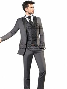 Costumes de marié classiques pour mariage revers cranté hommes Tuxedos Slim Fit Busin mâle Blazers 3 pièces ensembles Terno Masculinos Completo D3uU #