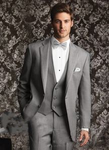 Tuxedos de marié classique gris clair garçons d'honneur robe de mariée pour hommes de haute qualité homme veste blazer costume 3 pièces (veste + pantalon + gilet + cravate) 1666