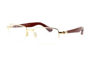 Klassieke halve frames zonnebrillen Mens Brand Designer Eyewear Gafas Reading Sun Glasses Vintage Metal met houten optische frame met RE2583360
