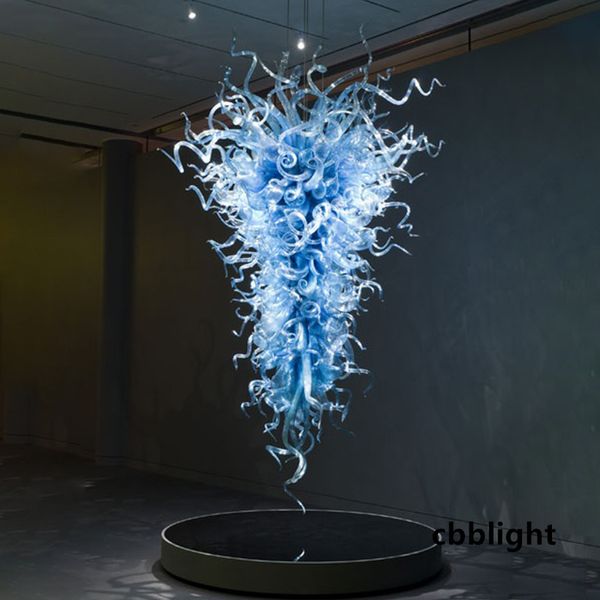 Lámparas colgantes de araña de cristal soplado a mano clásicas Lámparas de araña de luz LED Accesorios Iluminación de techo de color azul Luminarias de lujo para dormitorio Hotel Vestíbulo Decoración LR773