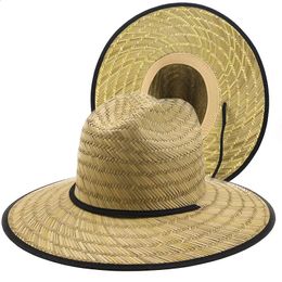 Chapeau de sauveteur classique pour hommes et femmes, en paille, pour la plage, le soleil, l'extérieur, à large bord, Panama, 240130