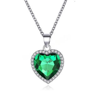Klassiek hart Crystal Rhinestone Heart Sharped Pendant ketting Blue Green Fine Jewelry Girl Gifts
