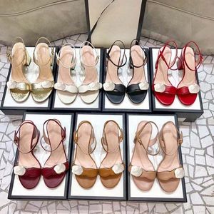 Klassieke Hoge Hakken G Dames Sandalen Designer Schoenen Slippers Metaal Leer Retro Mode Bruiloft Sandaal Laarzen Heatshoes 34-41