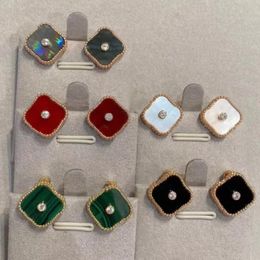 Classic High Jewelry Boucles d'oreilles en argent sterling 925 avec trèfle à quatre feuilles et plaqué or 18 carats