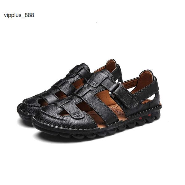 Sandalias clásicas de cuero de vaca de calidad, sandalias de verano hechas a mano para exteriores, zapatos de playa cómodos a la moda para hombre, talla 48