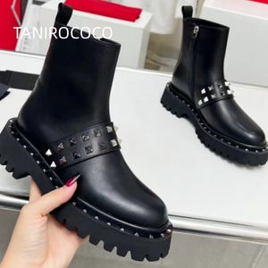 Botas clásicas de alta calidad para mujer Martin, botas de viento británicas, botas Chelsea planas de punto de cuero para mujer, botas de otoño, máquina de clavos con correa, botas Martin, moda informal para mujer 41