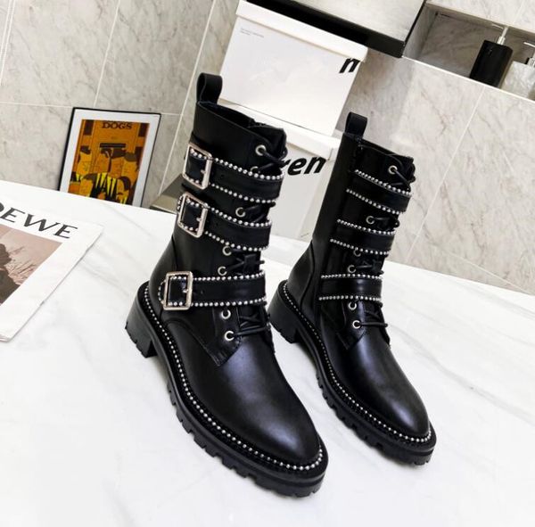 Classique de haute qualité femmes Martin bottes britannique vent Pu véritable cuir tricoté dames bottines plates hiver chaussons orteil à la mode dentelle discount mode