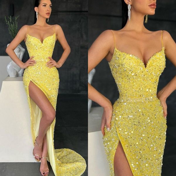 Robes de soirée high classiques pour les femmes 2022 Spaghetti Stracles Sequin Party Turnits Mesdames Personnalisez la robe de bal élégante