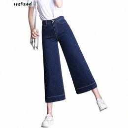 Classique taille haute jambe large Jean Vintage Capris Casual Vaqueros femmes Baggy Denim pantalon coréen Fi Pantales pantalon bleu B7kr #