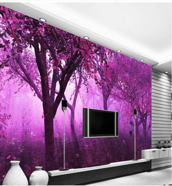 Decoración clásica para el hogar, bosque de ensueño púrpura, mural grande y Simple, papel tapiz 3d, papeles de pared 3d para telón de fondo de televisión 6088029
