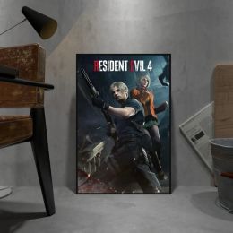 Clásico videojuego caliente Resident-Evil 2 3 4 Todos los personajes Cartel vintage Canvas Pintura Arte de pared Fotografías Decoración de la habitación del juego en casa