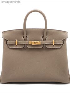 Sacs de créateurs de hremms classiques Femmes Sac à main en cuir authentique Birkkis Sac BK25 Elephant Gris Gold Backle Cuir en cuir gravé Sac Handheld Vintage Sac